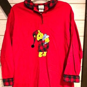 Vintage Disney Store Winnie the Pooh Womens Size Small Red Cotton Nightgown